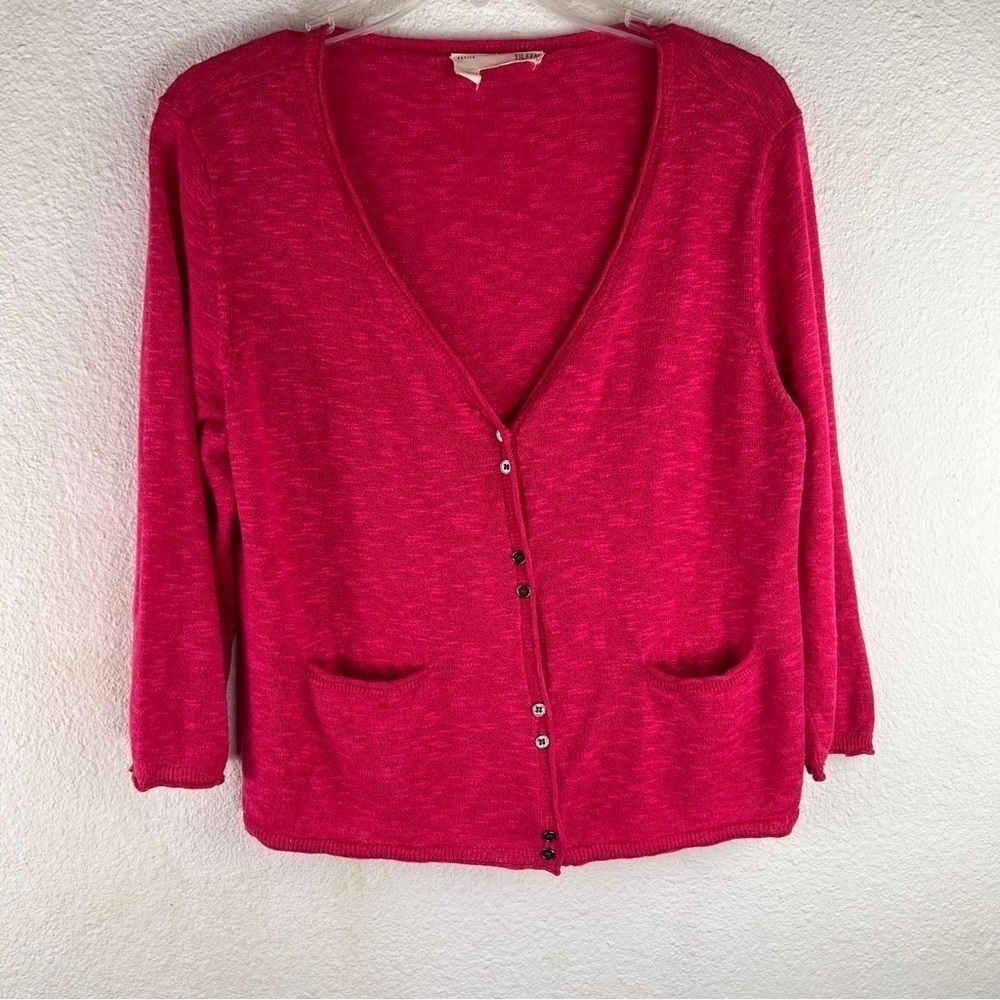 EILEEN FISHER Pink cardigan, V-neck with double button closure. 2 pockets